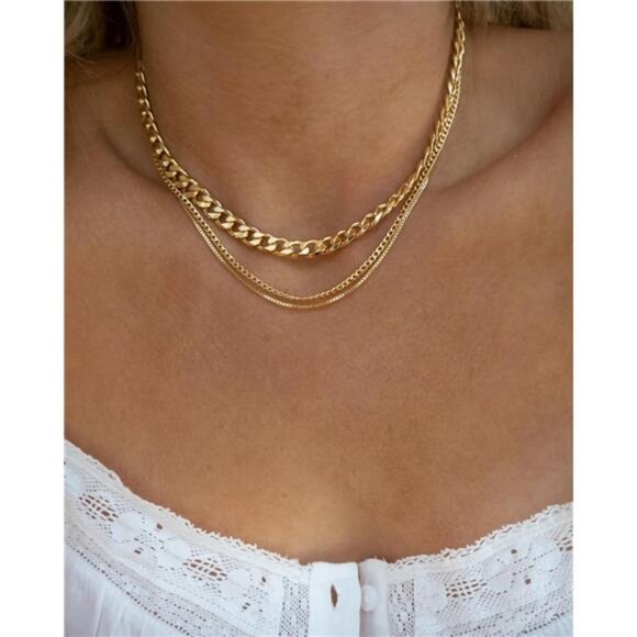 3 Gold Layered Necklaces Anastasia, 14K Gold Plated Dainty Gold Chain Choker - Picture 4 of 8